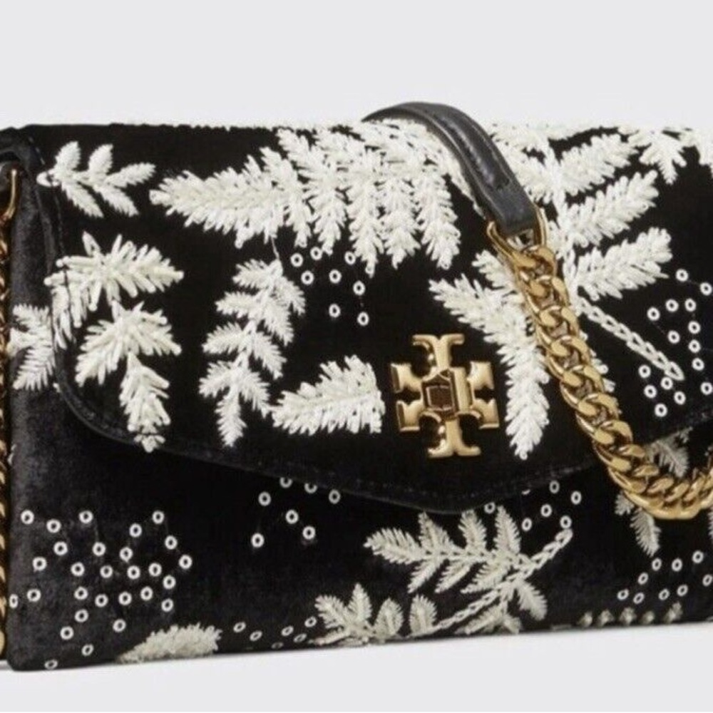 Tory Burch Black and White Embroidered Women's Bag